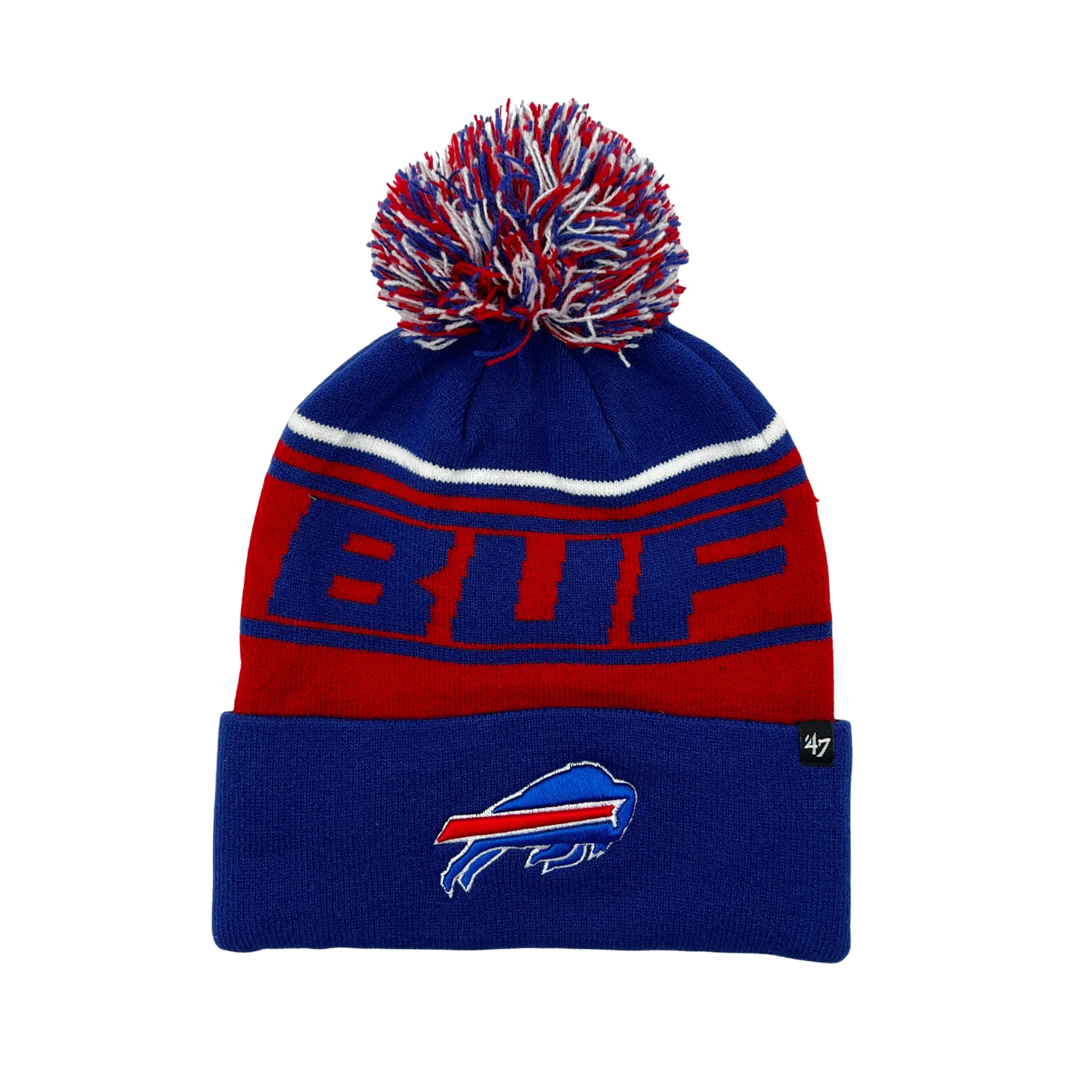 '47 Brand Bills Royal and Red BUF Pom Pom Knit Winter Hat