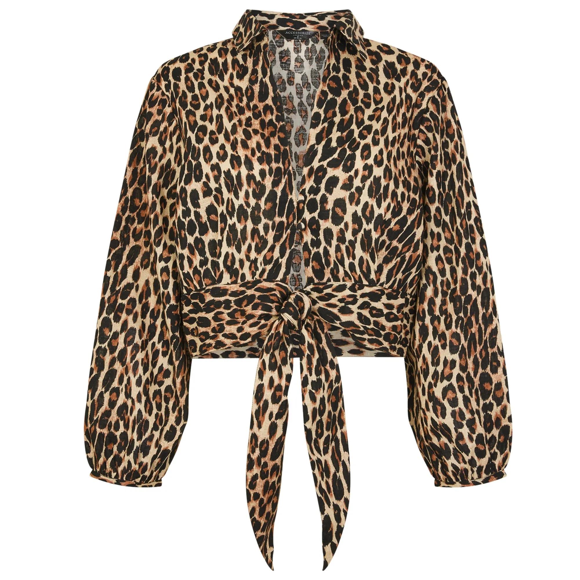 Accessorize London Women's Brown Leopard Print Tie Front Shirt X Small