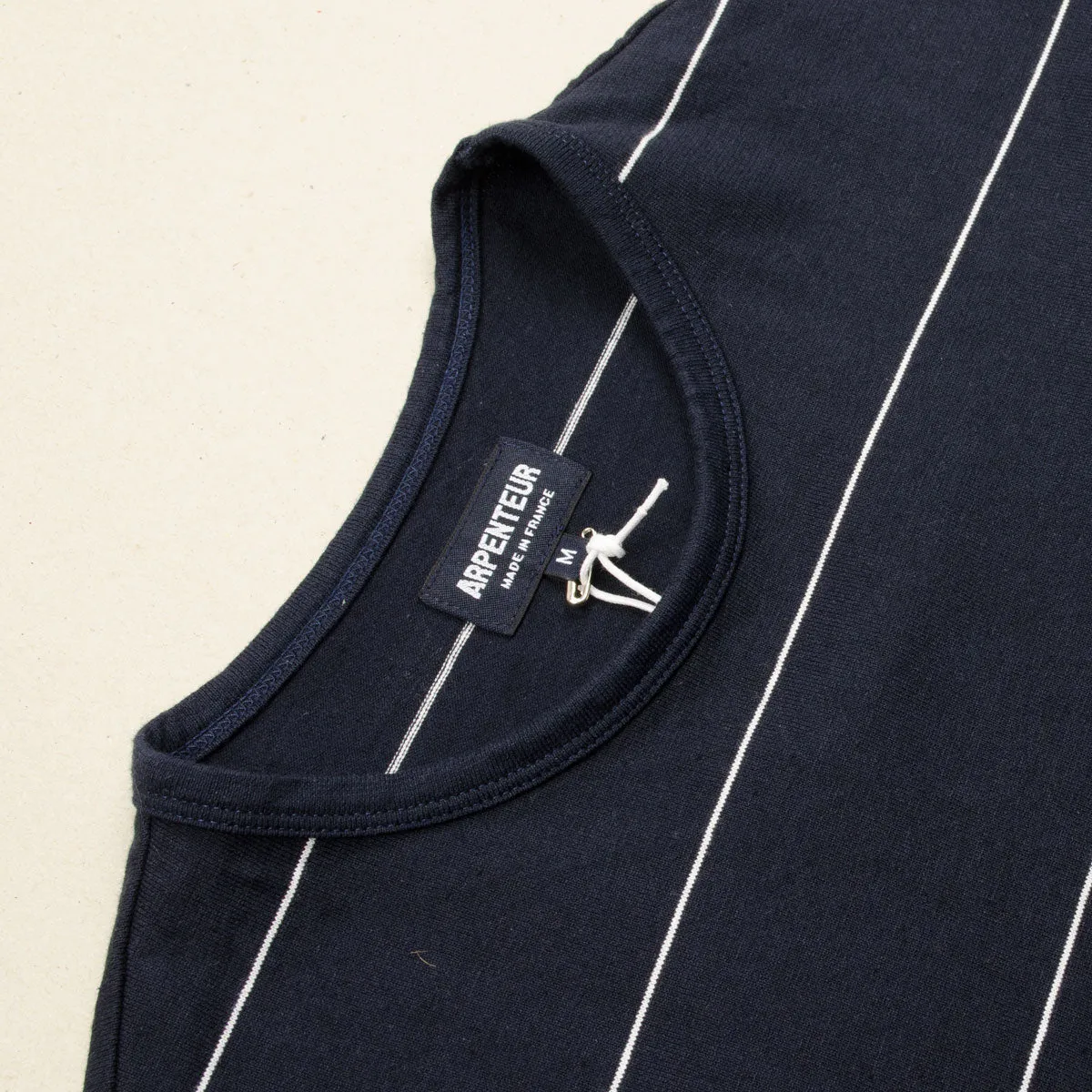 Arpenteur - Match T-shirt - Midnight Blue/Off White Fine Stripe