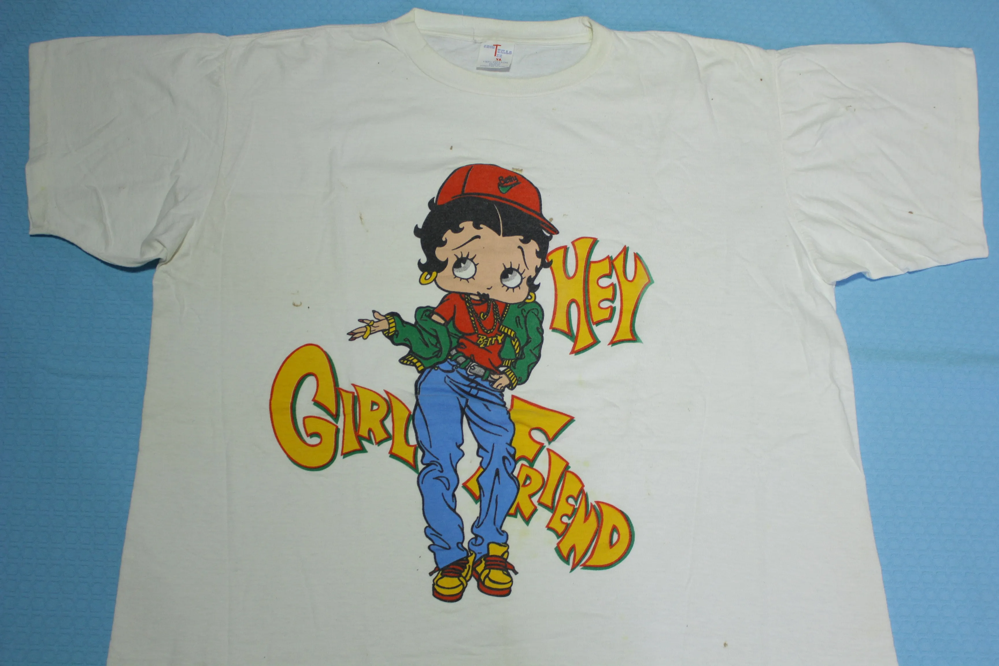 Betty Boop Vintage 90's Hey Girlfriend Single Stitch Hip Hop Nike Hat Street Wear T-Shirt