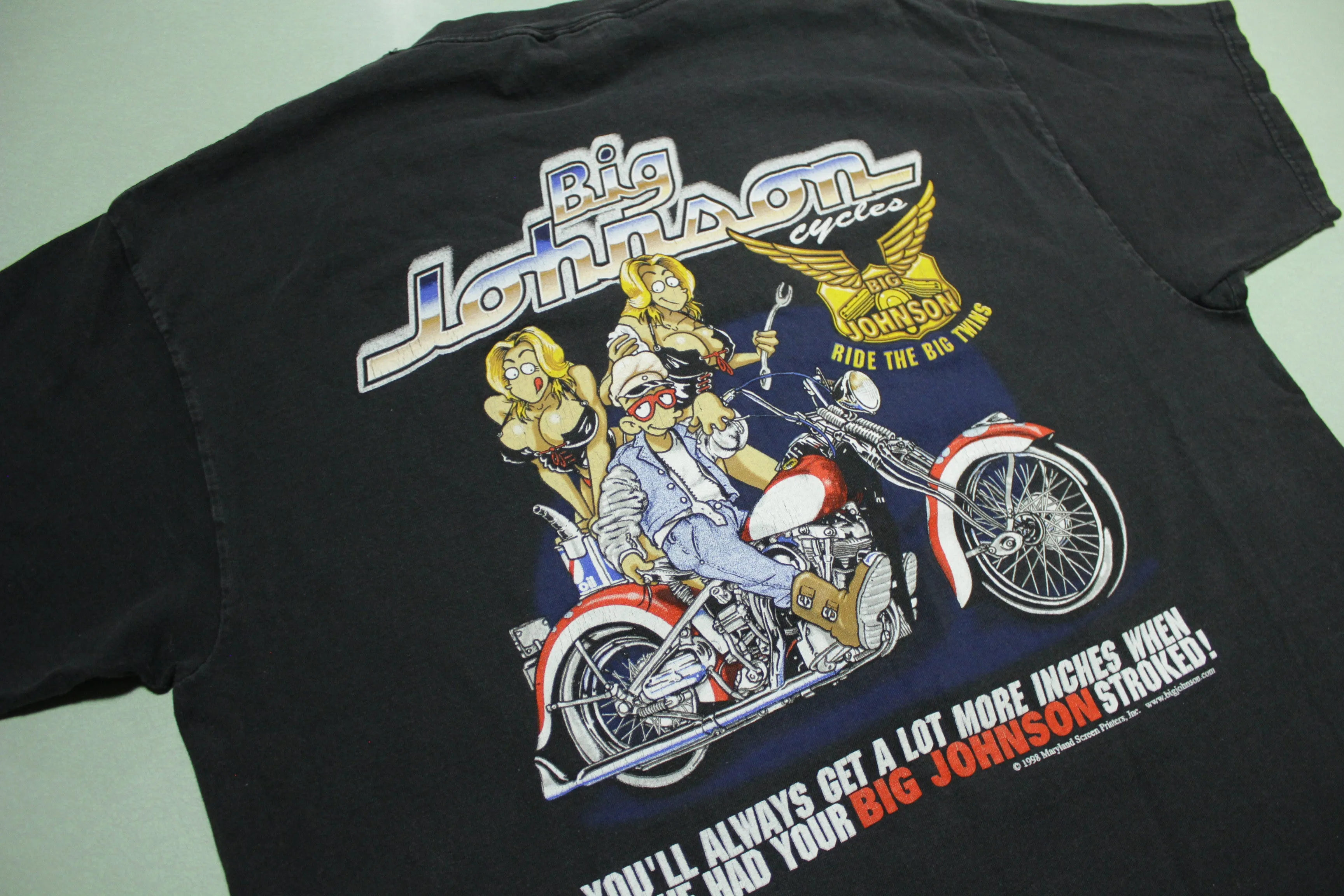 Big Johnson Motorcycles More Inches When Stroked Vintage 1998 90's Big Twins T-Shirt