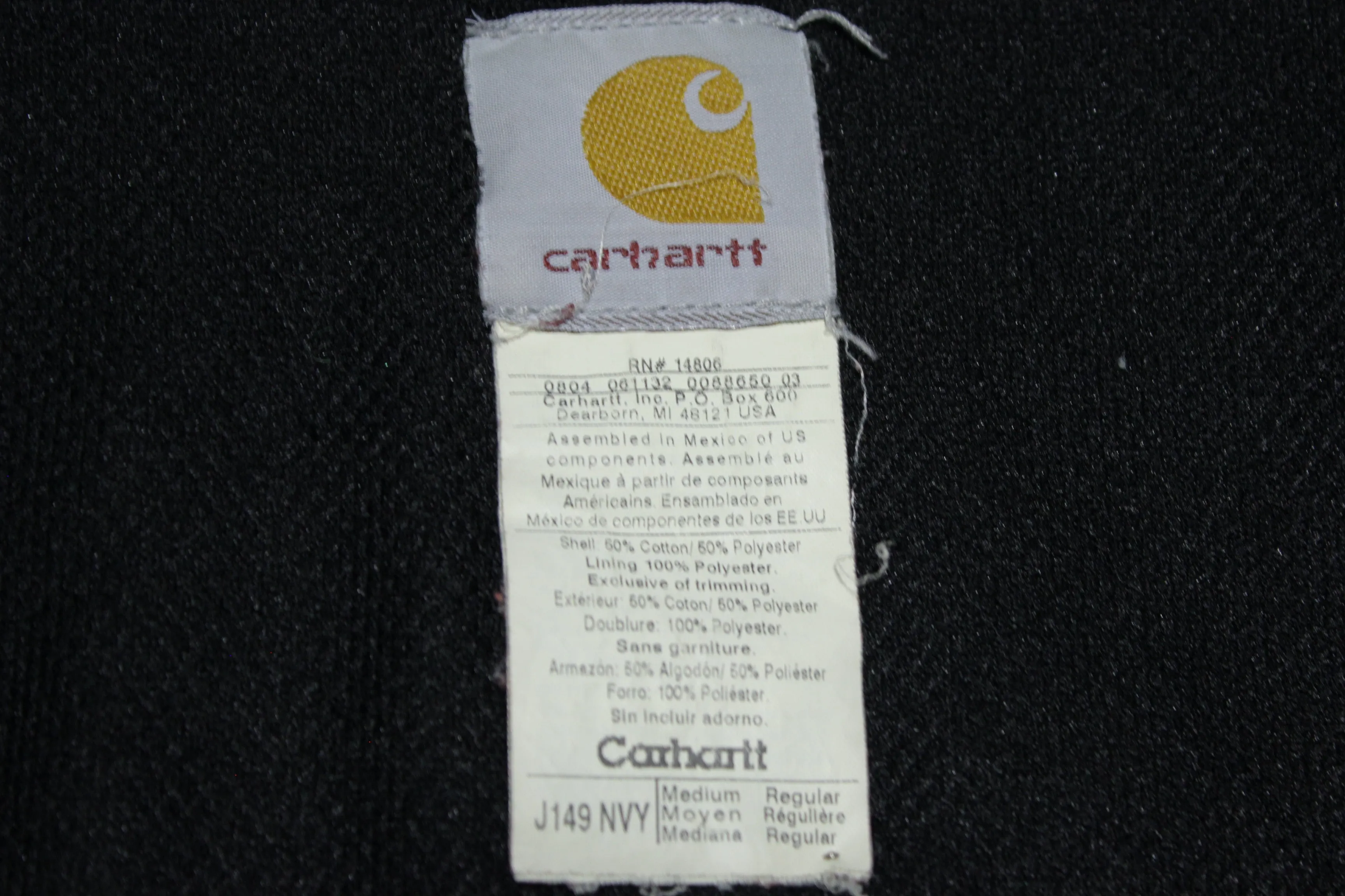 Carhartt J149 NVY Thermal Lined Hoodie Sweatshirt Zip Heavy Duty Blue Jacket