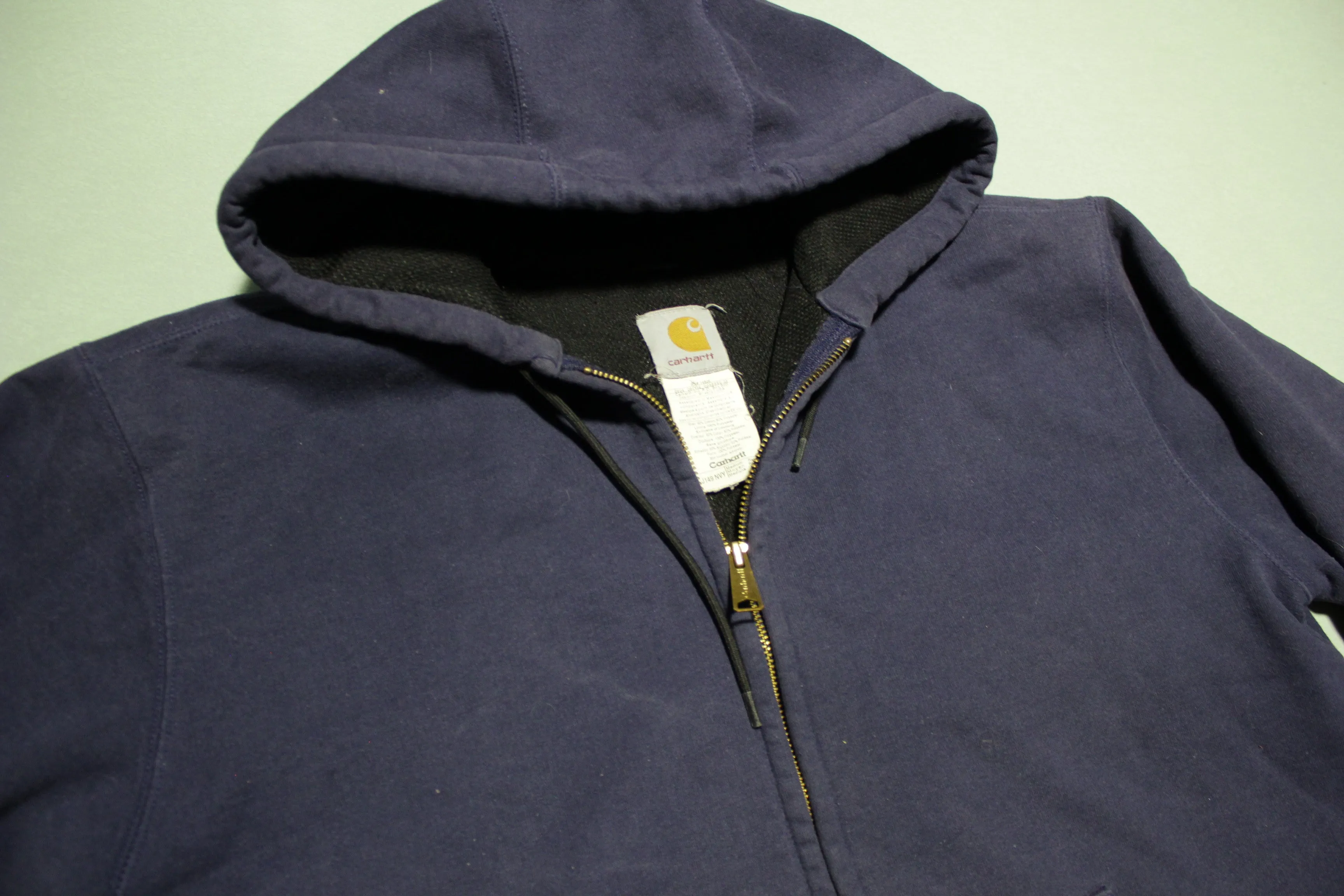 Carhartt J149 NVY Thermal Lined Hoodie Sweatshirt Zip Heavy Duty Blue Jacket