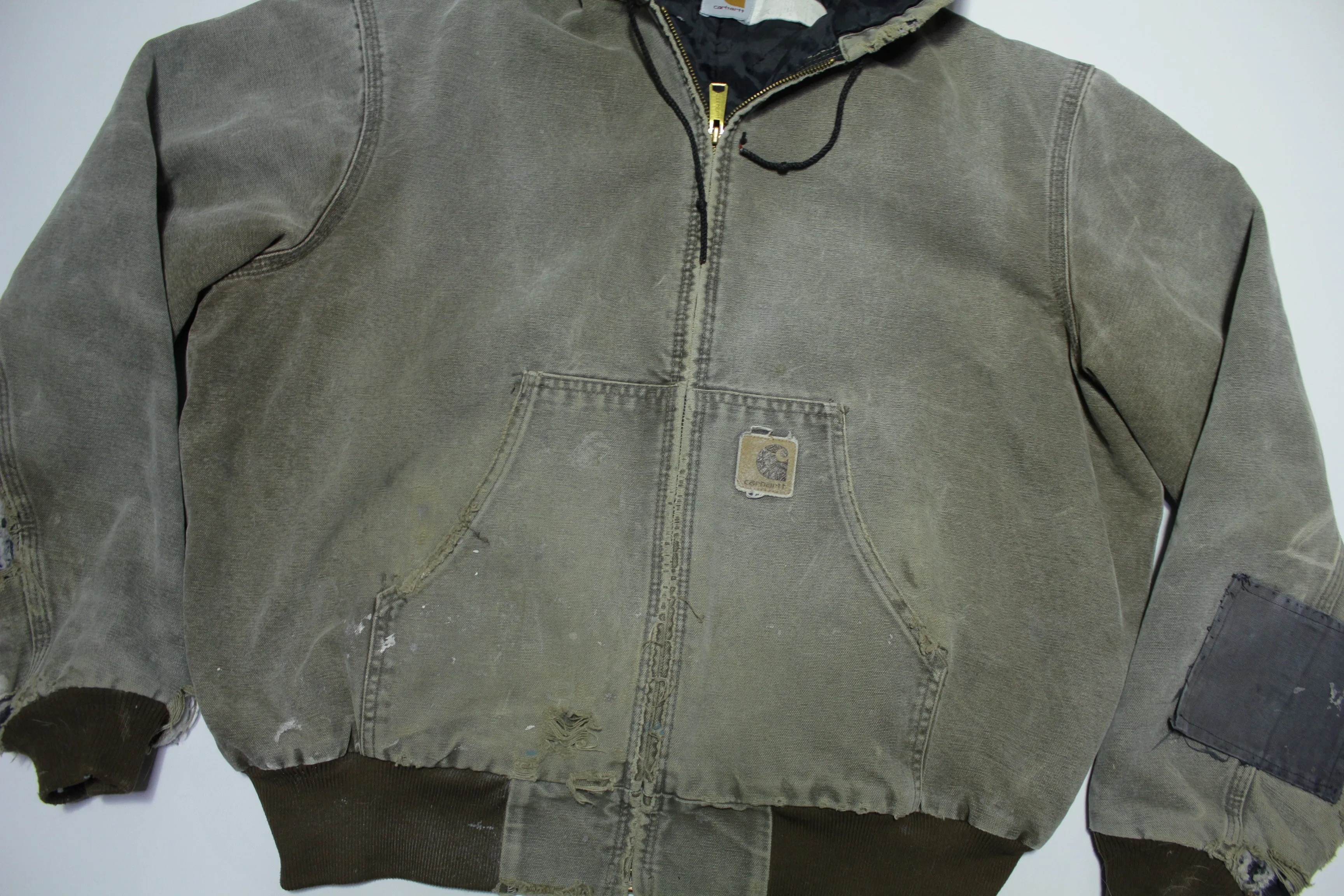 Carhartt JQ282 Heavily Distressed Hooded Made in USA Work Jacket