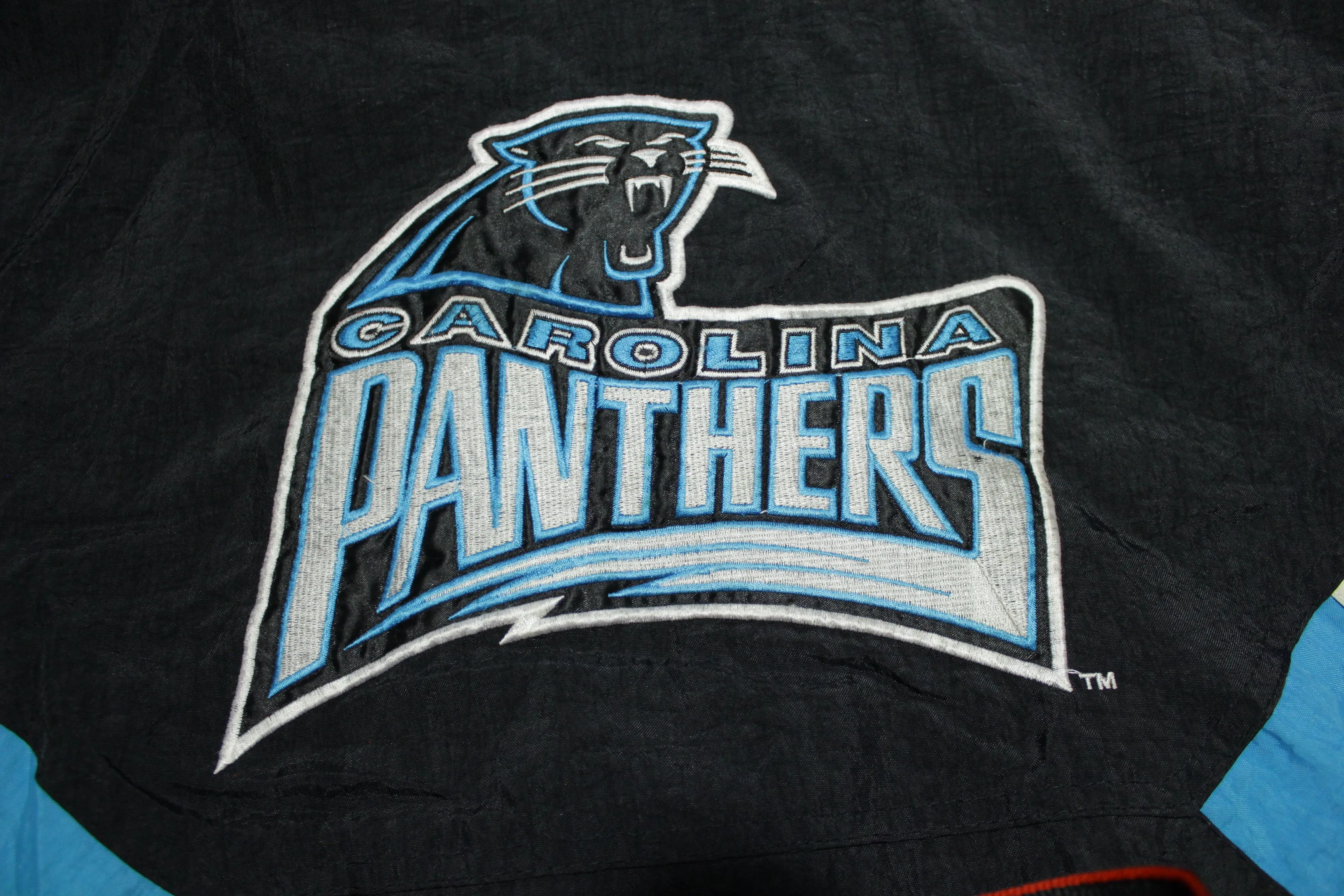 Carolina Panthers Big Logo Vintage 90's Black Blue Starter Pullover Hoodie Jacket Center Pouch