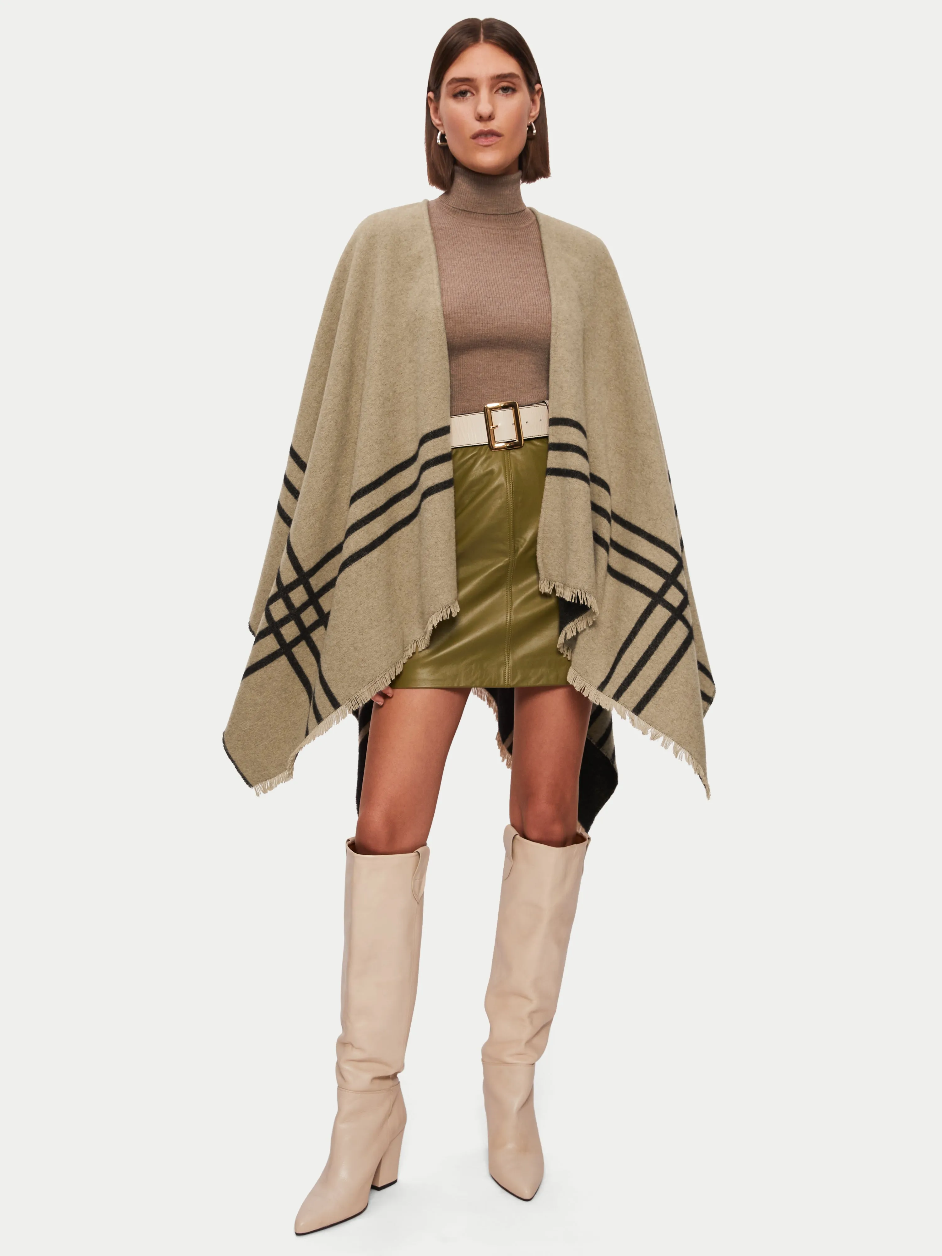 Checked Wool Blend Reversible Cape | Brown