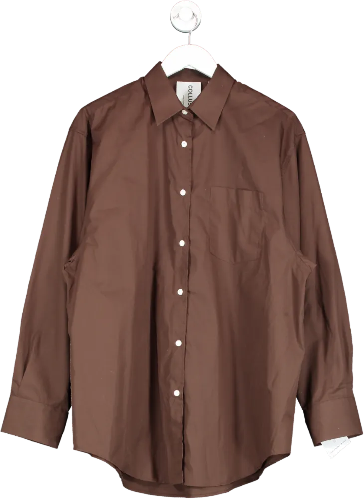 Collusion Brown Long Sleeve Oversized Shirt UK 8