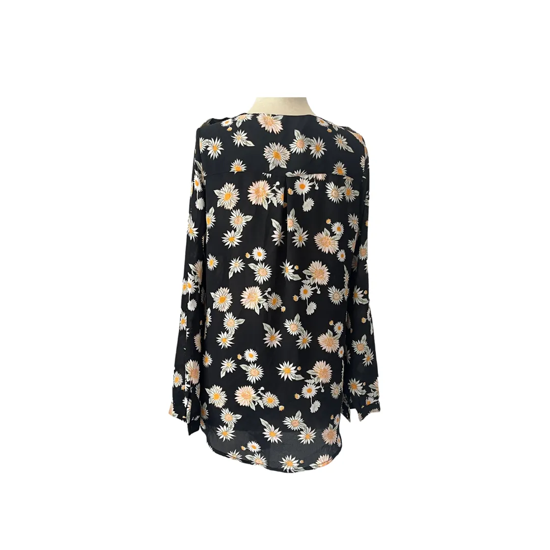 Cotton On Black Floral Printed V-neck Shirt | Gently Used |