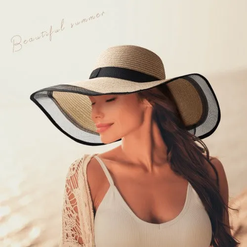 Custom Embroidery Name Black Wide Brim Straw Hat For Women Outdoor Summer Beach Cap Bride Hat