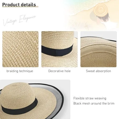 Custom Embroidery Name Black Wide Brim Straw Hat For Women Outdoor Summer Beach Cap Bride Hat