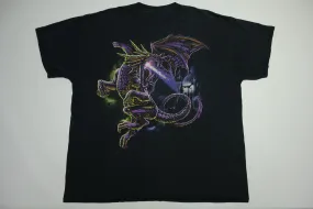 Fire Breathing Dragon Purple Castle and Bats Vintage Y2K T-Shirt