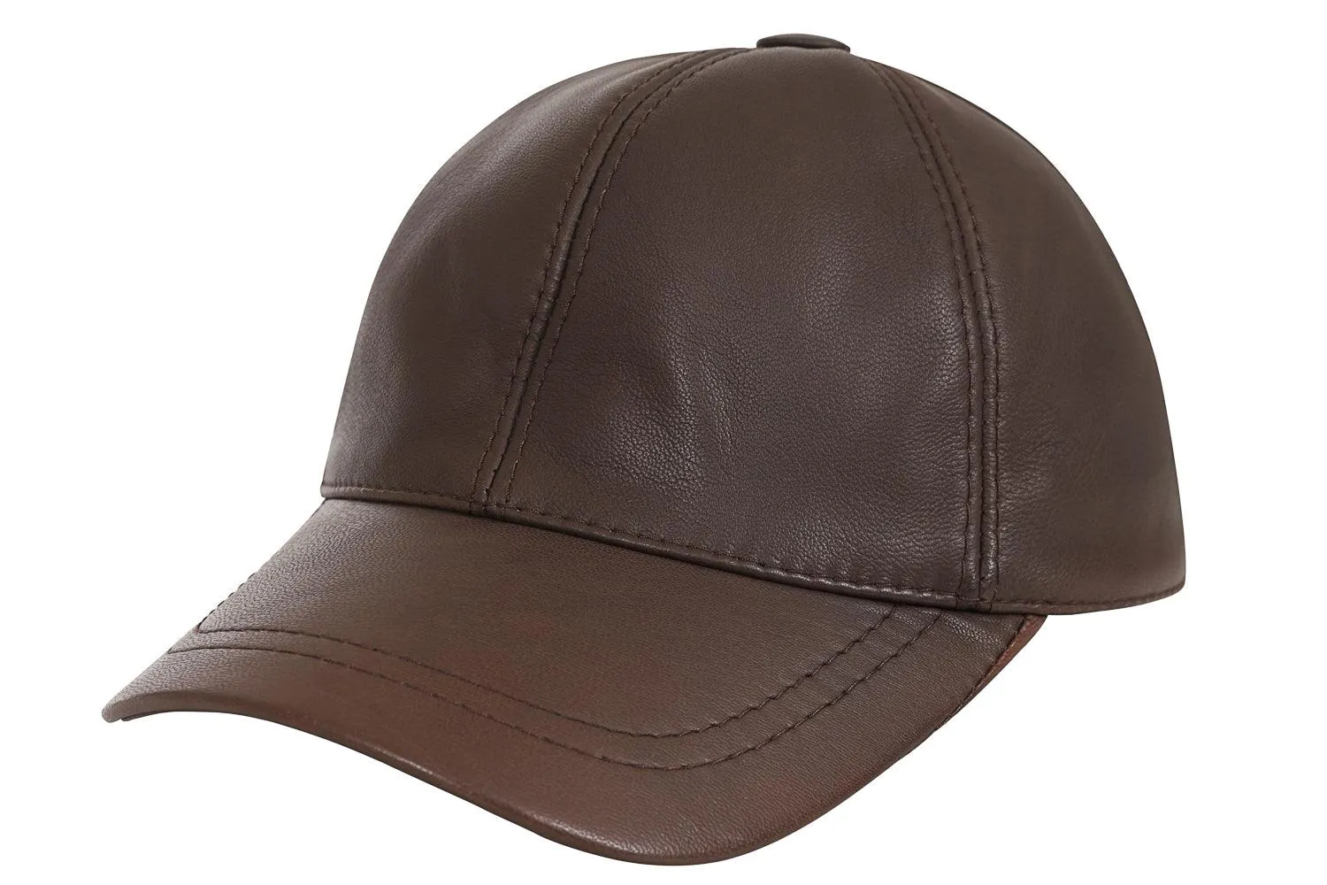 Genuine Brown Leather Baseball Cap - Curve Peak