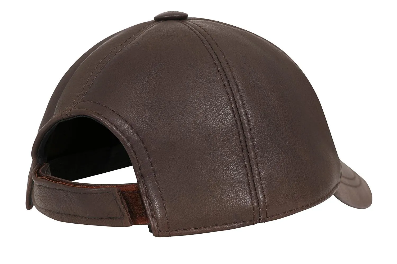 Genuine Brown Leather Baseball Cap - Curve Peak