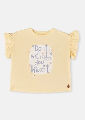 Girls Positive Slogan Printed Yellow T-Shirt