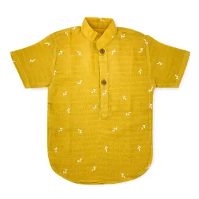 Half Sleeve Kurta Shirt --Organic Muslin Cotton -Mustard Yellow