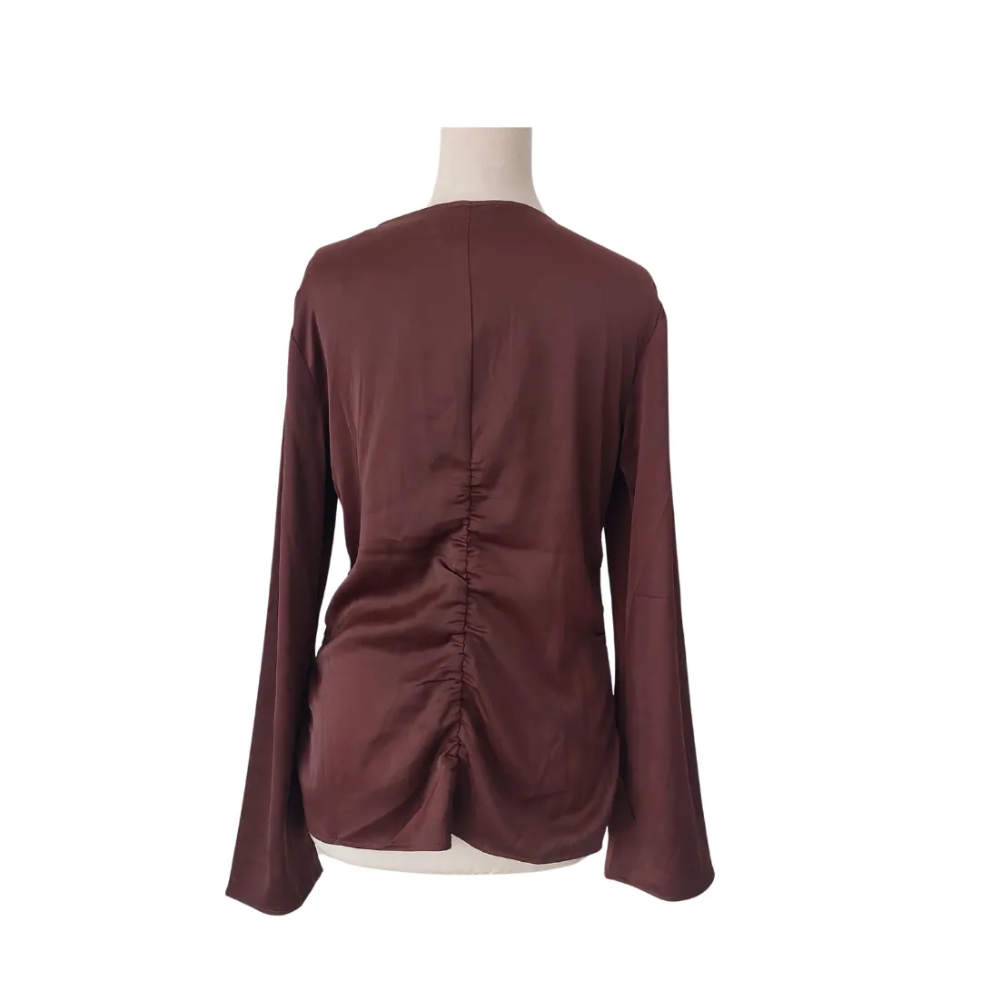 H&M Brown Satin Cinched-front Blouse | Brand new |