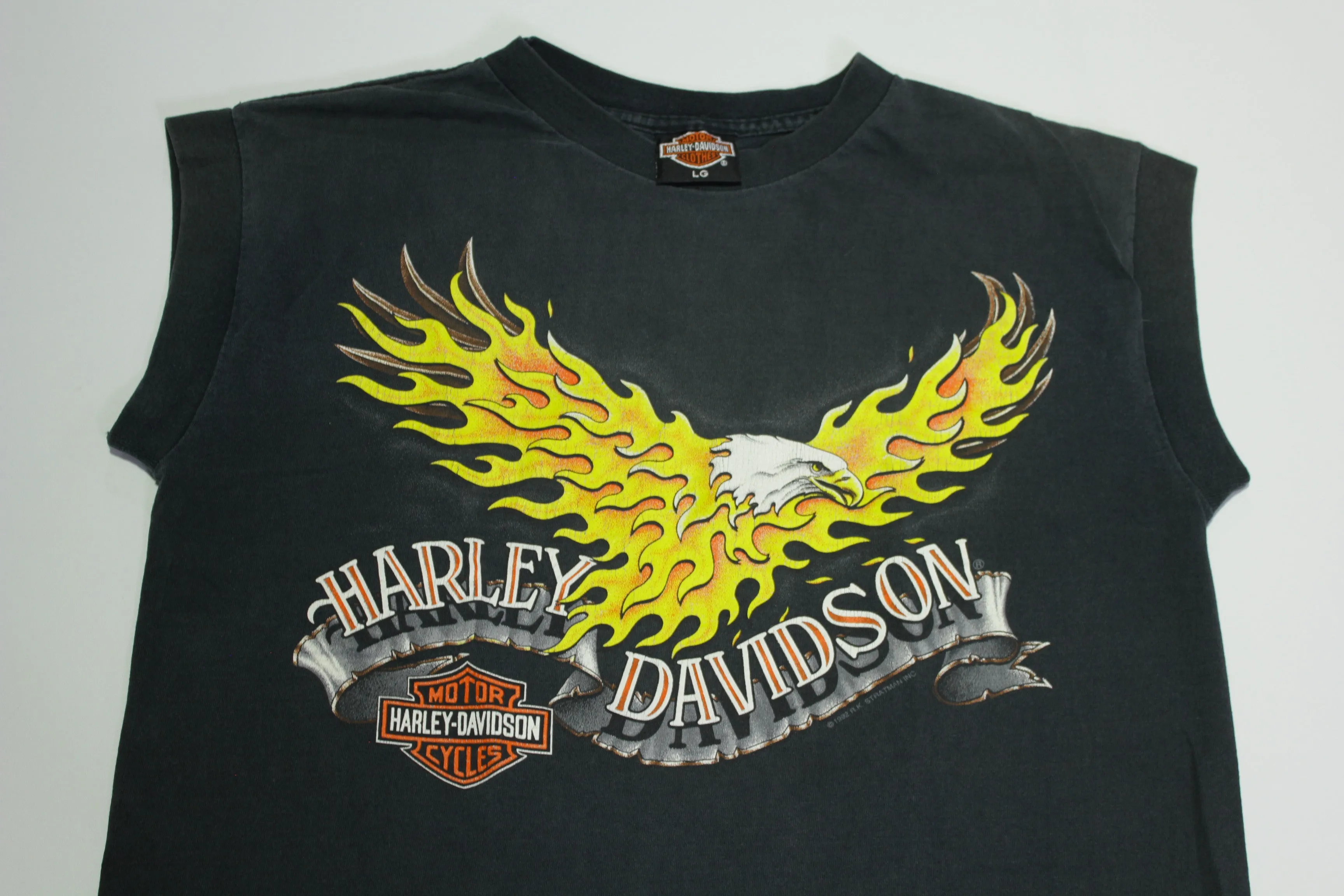 Harley Davidson Flaming Eagle Motorcycle Vintage 90's Latus 1992 USA Stratman T-Shirt