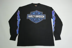 Harley Davidson Motorcycles HD Vintage 80's 90's Long Sleeve Blue Flames T-Shirt