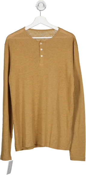 Hartford Brown Linen Long Sleeve Henley Tee UK M