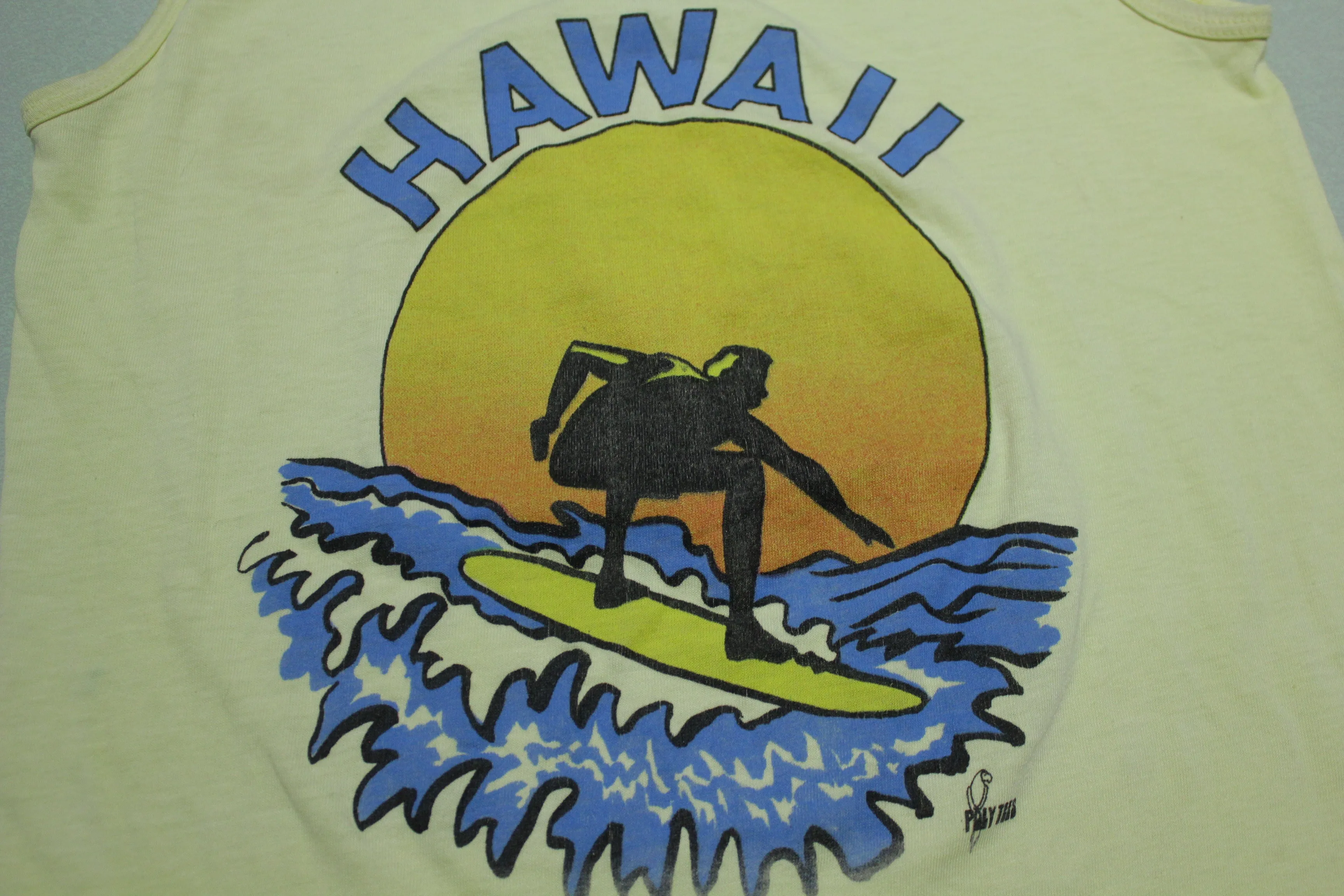 Hawaii Poly Tees Surfing Vintage 80's Combed Cotton Tank Top