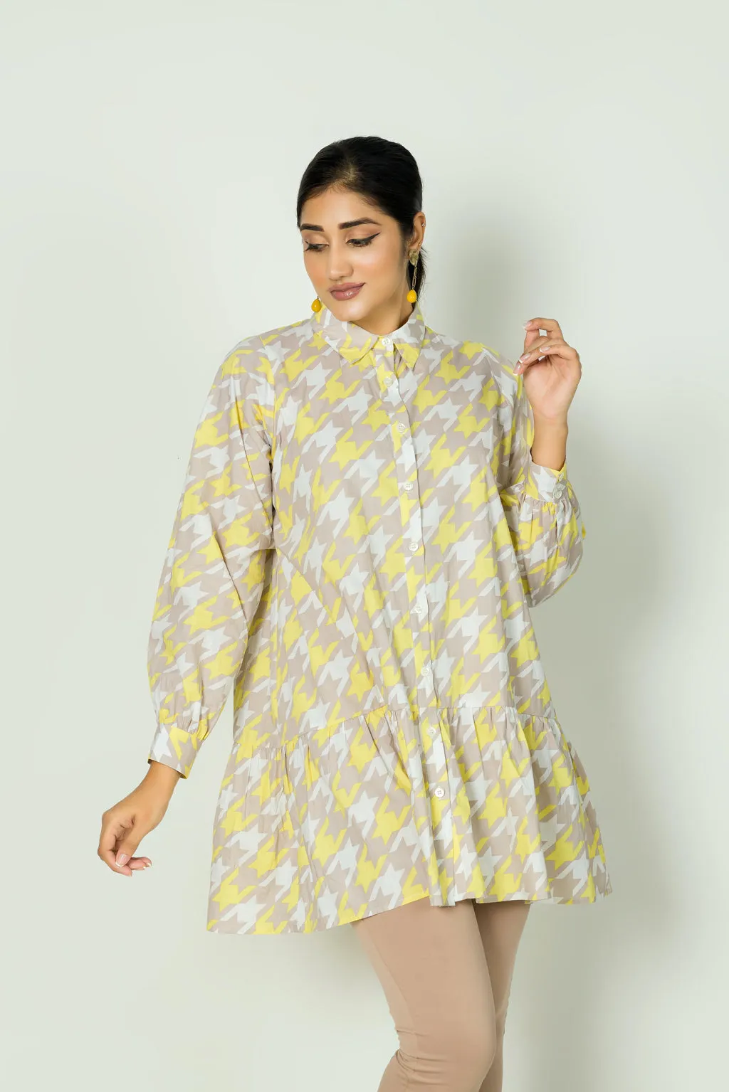 JEZZA Yellow Printed Women's Modest Top 40903