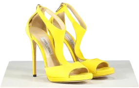 Jimmy Choo Yellow Suede Lana 120 T-bar Sandals UK 6.5 EU 39.5 👠