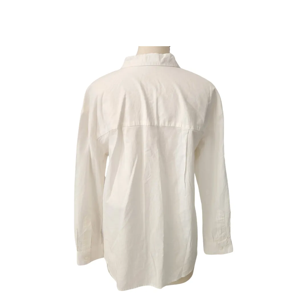 Lefties White Cotton & Linen Collared Shirt | Brand New |