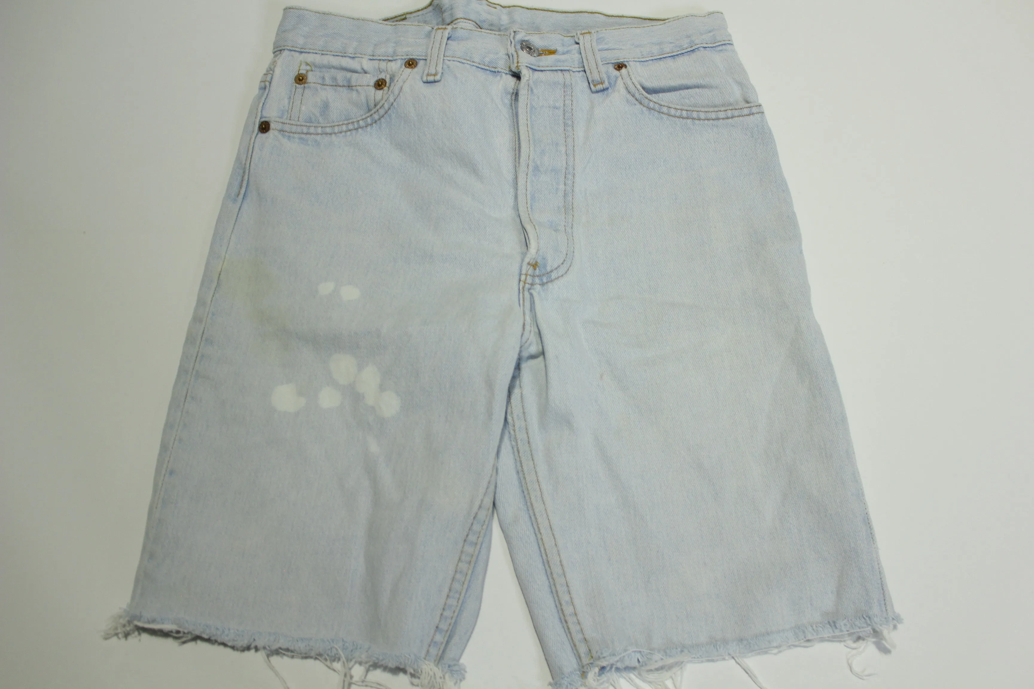 Levis 501 Button Fly Vintage 90's Denim Grunge Acid Wash Red Tab Blue Jean Cut Off Shorts