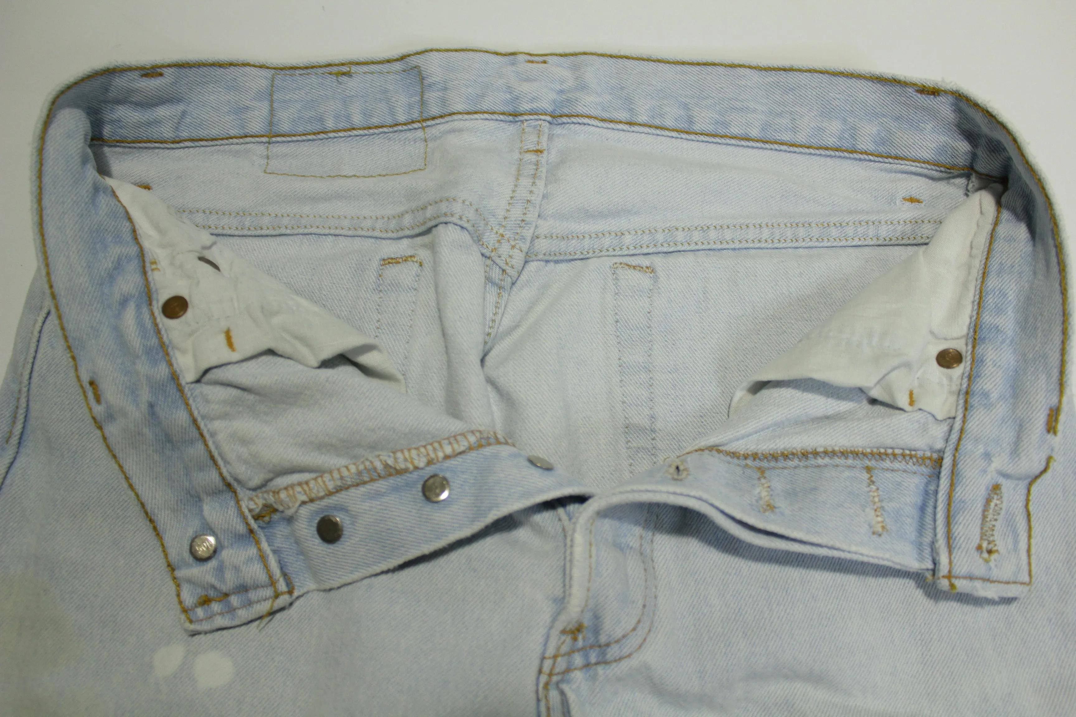 Levis 501 Button Fly Vintage 90's Denim Grunge Acid Wash Red Tab Blue Jean Cut Off Shorts