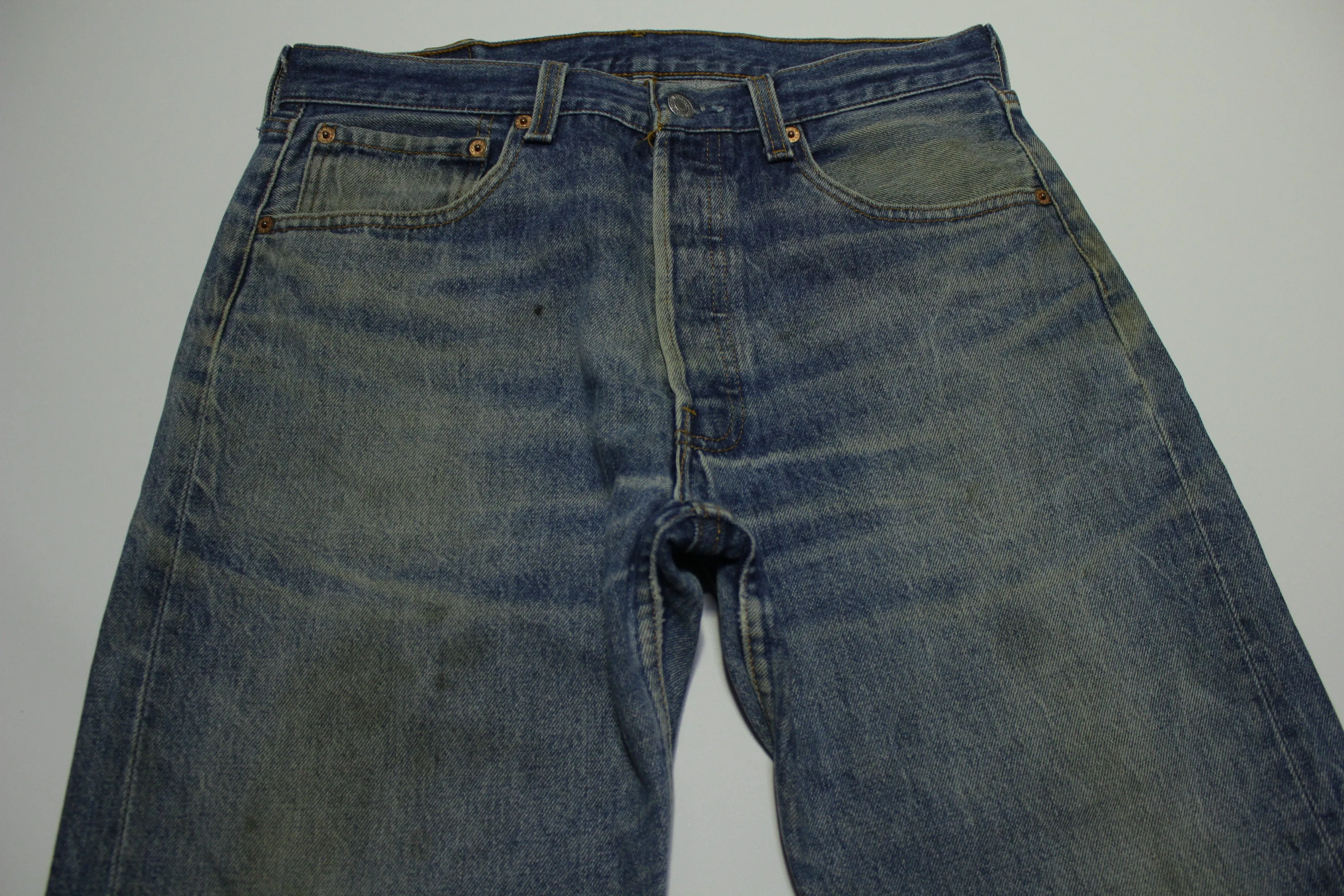 Levis 501 Distressed Button Fly Vintage 90's Denim Grunge Punk Red Tab Blue Jeans