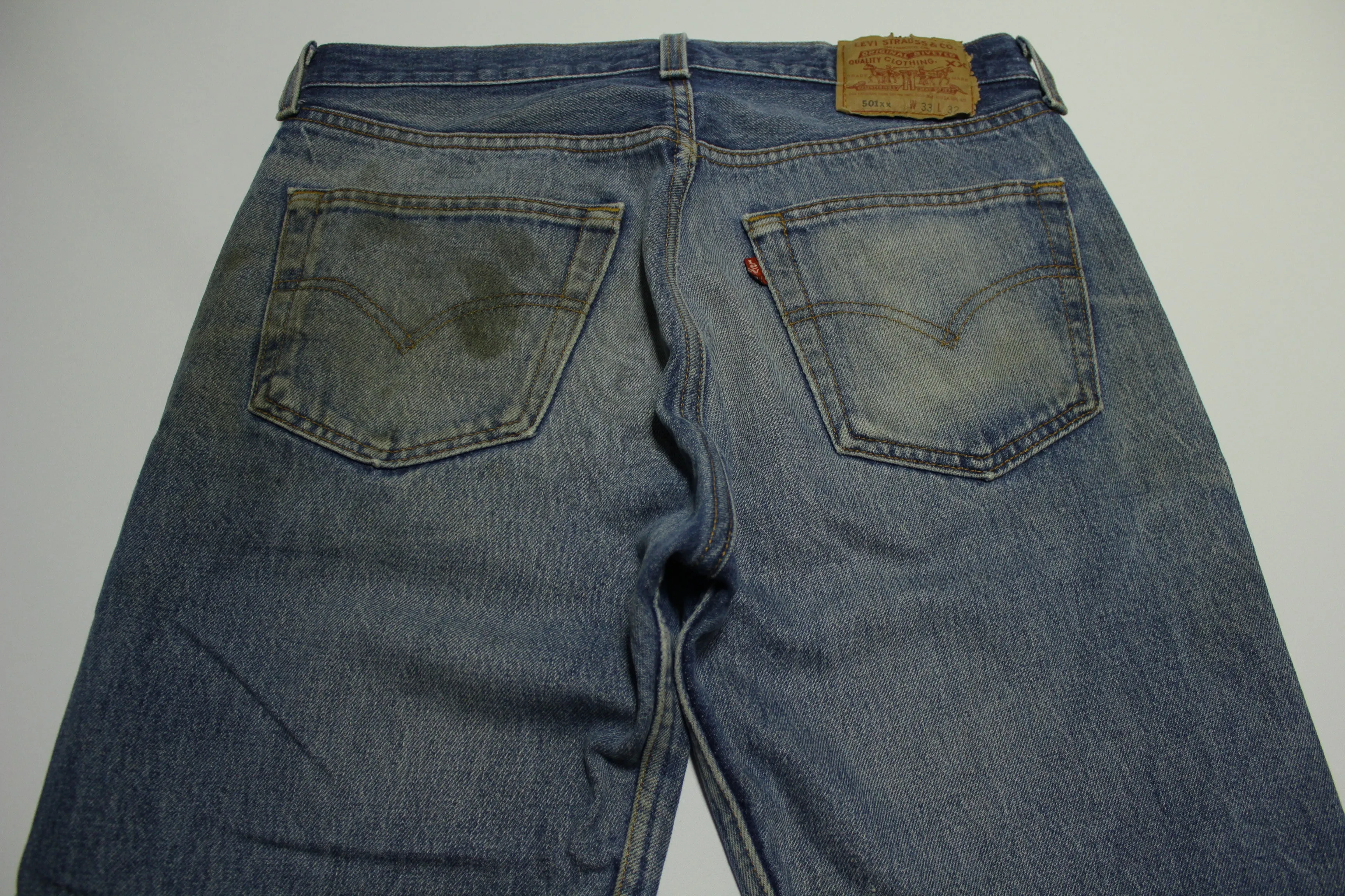 Levis 501 Distressed Button Fly Vintage 90's Denim Grunge Punk Red Tab Blue Jeans