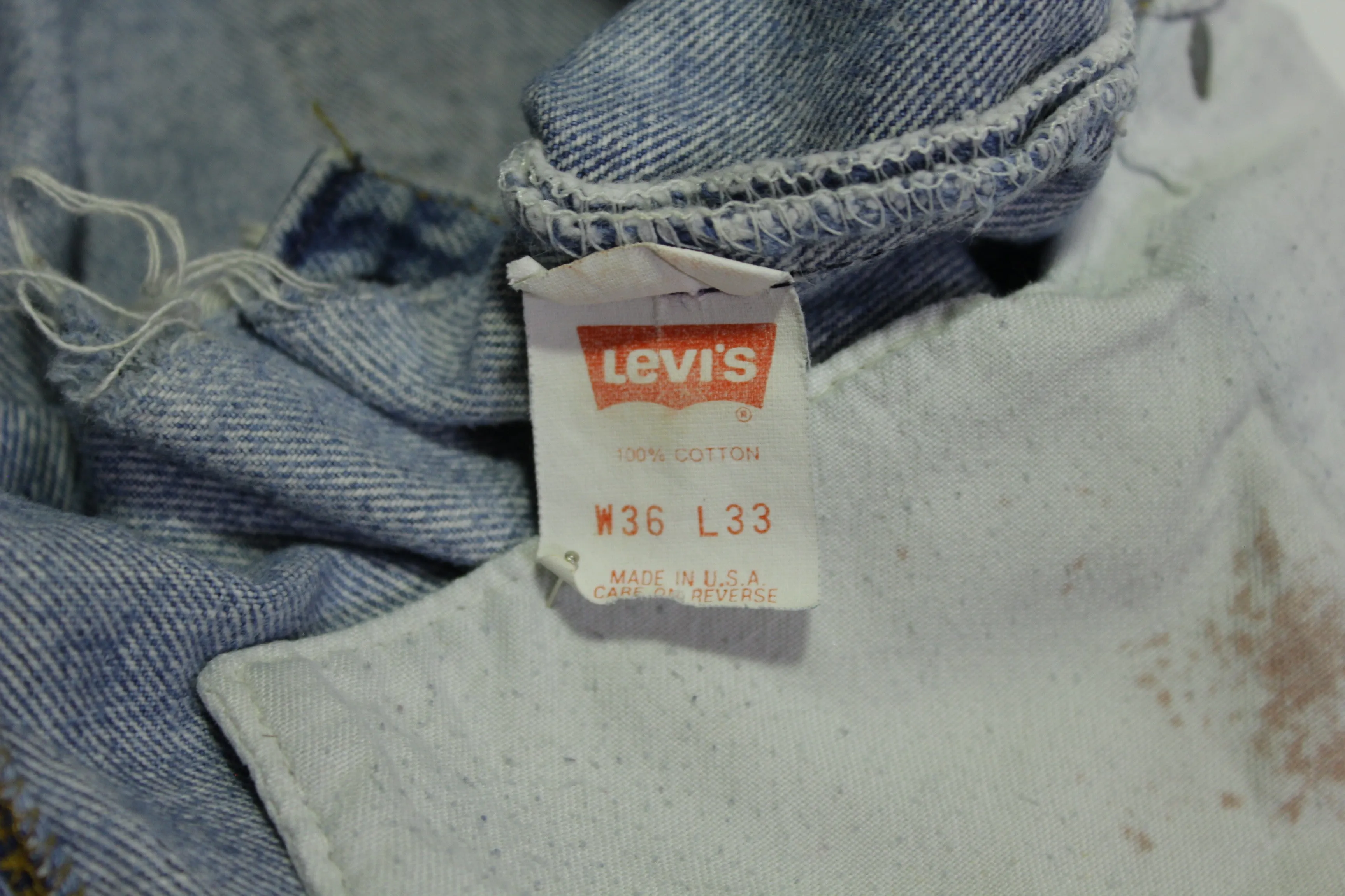 Levis 501 Heavily Distressed Button Fly Vintage 90's Denim Grunge Punk Red Tab Blue Jeans