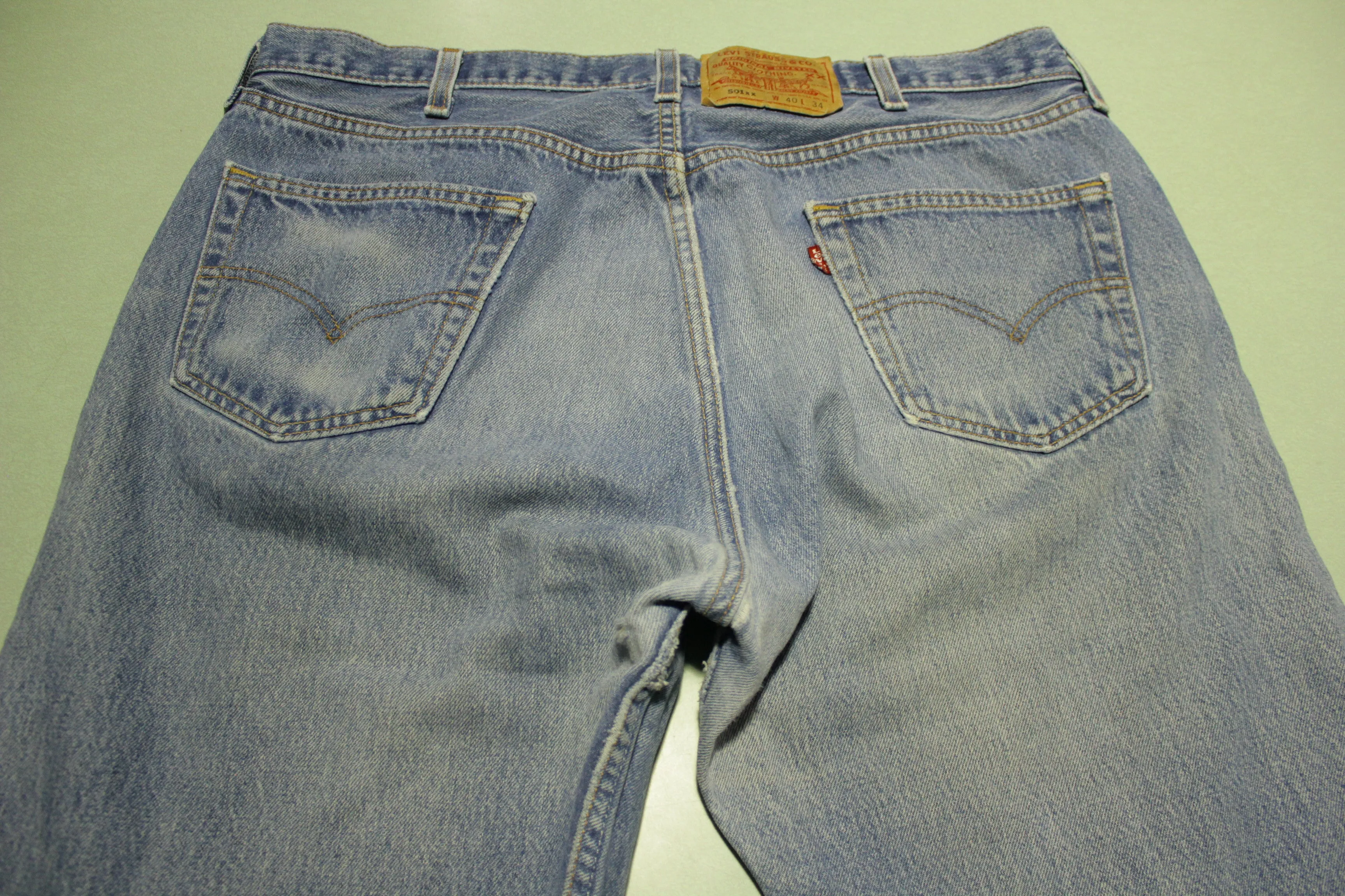 Levis Button Fly 501xx Vintage 90's Distressed Grunge Punk Blue Denim Jeans