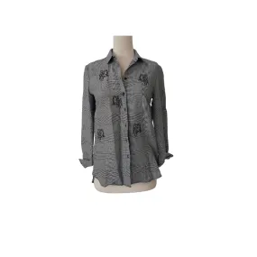 Mango Black & White Checked Embroidered Tiger Collared Shirt | Pre Loved |