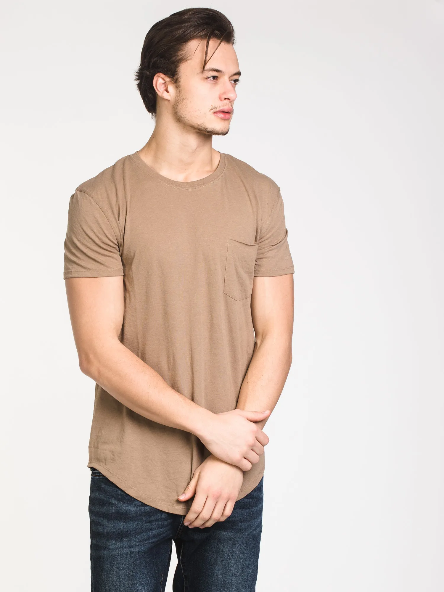 MENS LONGLINE T - BEIGE - CLEARANCE