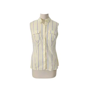 Next Yellow & Blue Striped Collared Sleeveless Shirt | Like New |