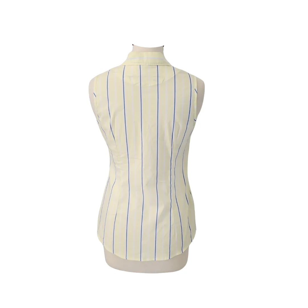 Next Yellow & Blue Striped Collared Sleeveless Shirt | Like New |