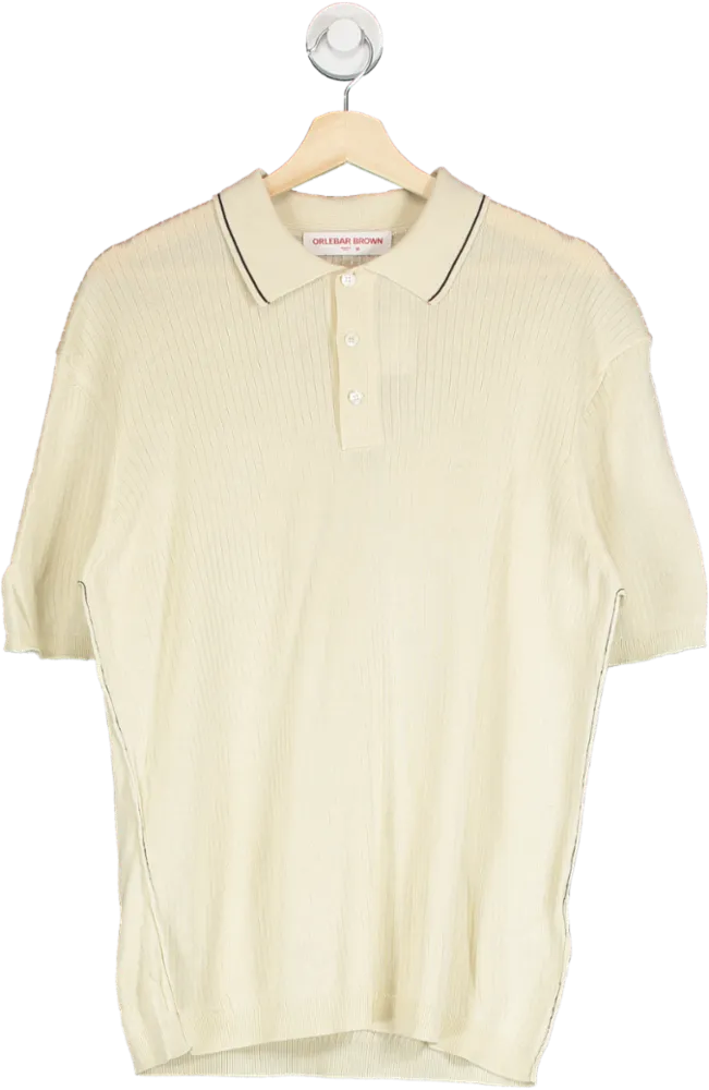 Orlebar Brown Beige Maranon Striped Cotton Polo Shirt UK M