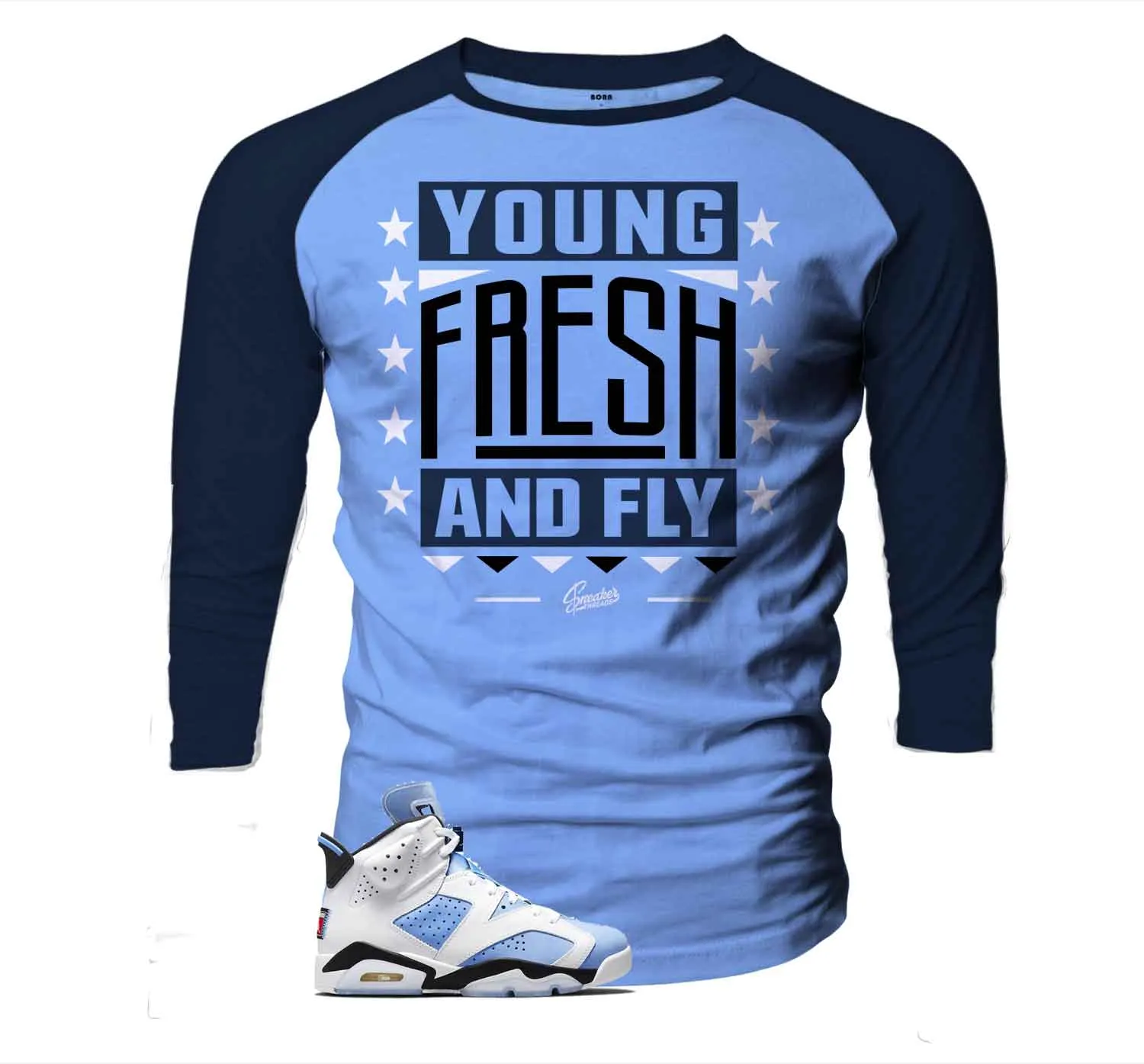 Retro 6 University Blue Young Fresh Raglan Shirt