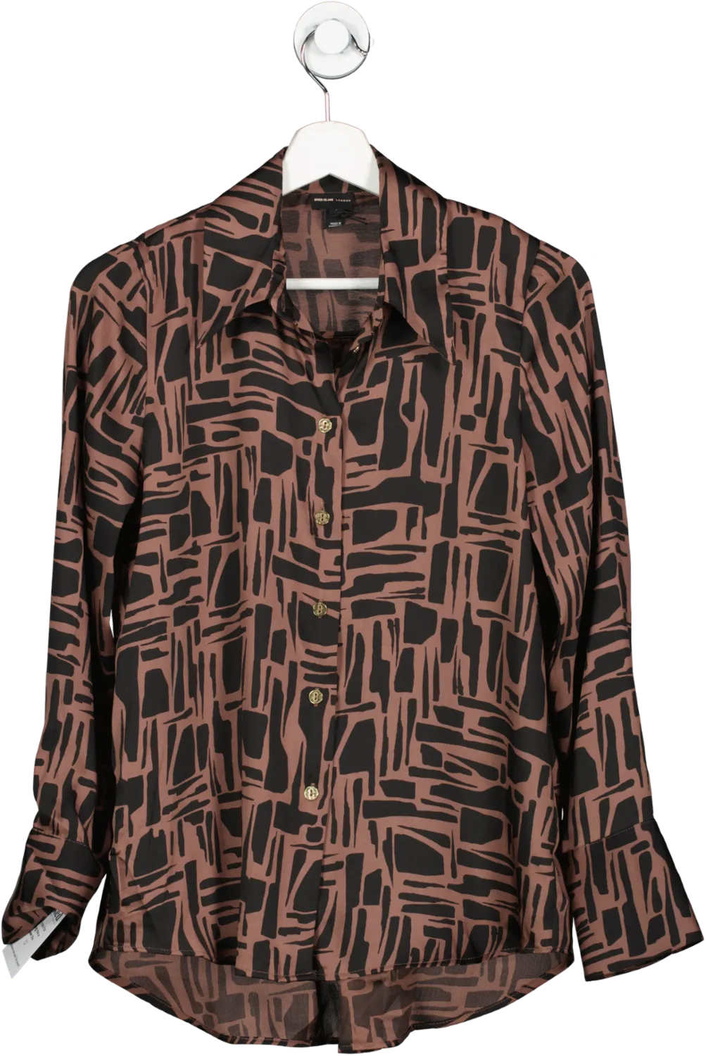 River Island Brown Satin Abstract Print Shirt UK 6