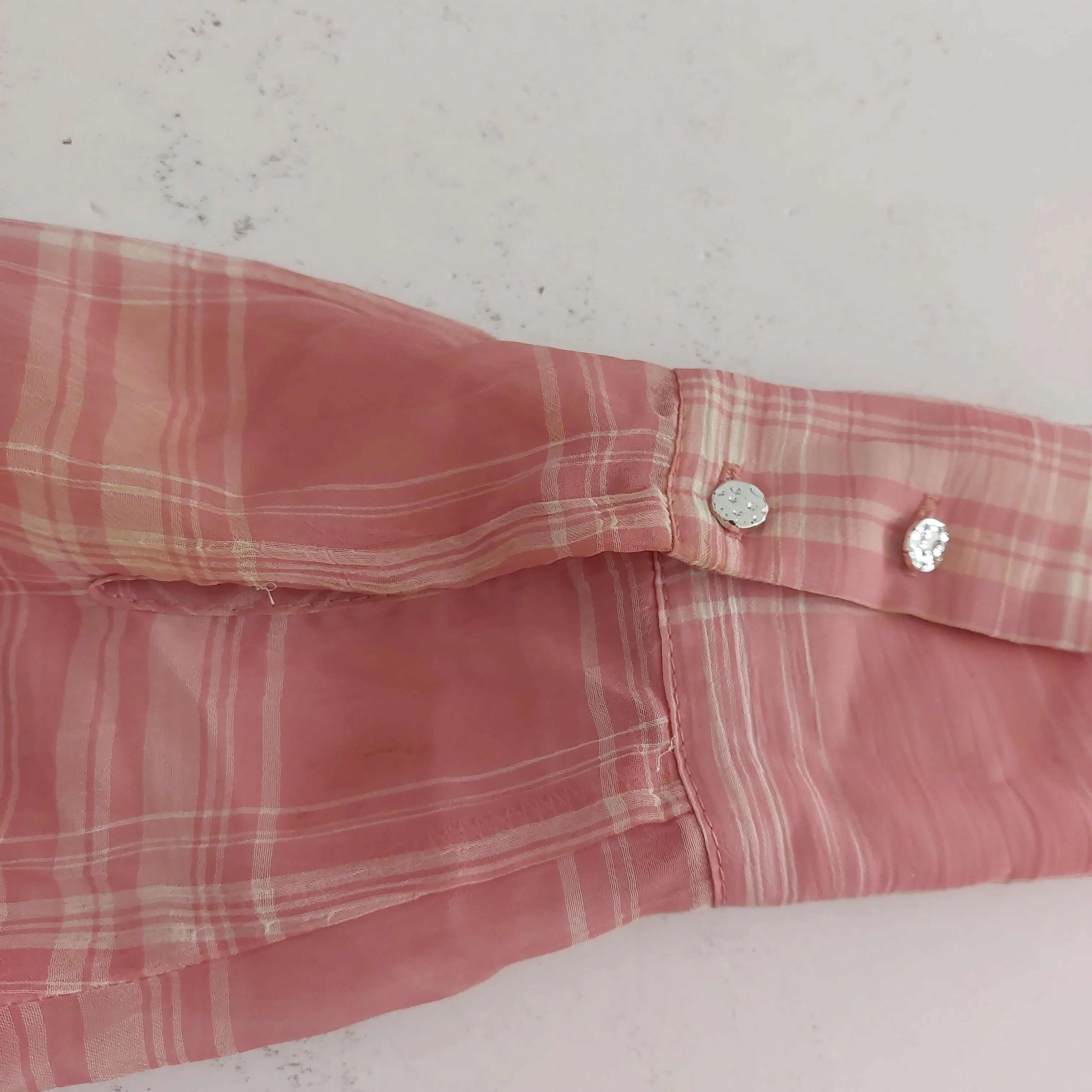 River Island Pink and White Checked Sheer Collared Shirt | Pre Loved |