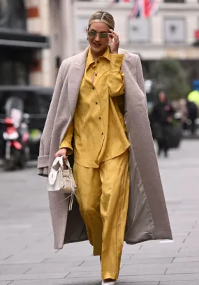 River Island Yellow Satin Chain Print Oversized Shirt UK 6