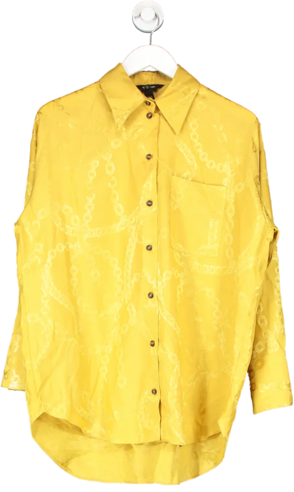 River Island Yellow Satin Chain Print Oversized Shirt UK 6