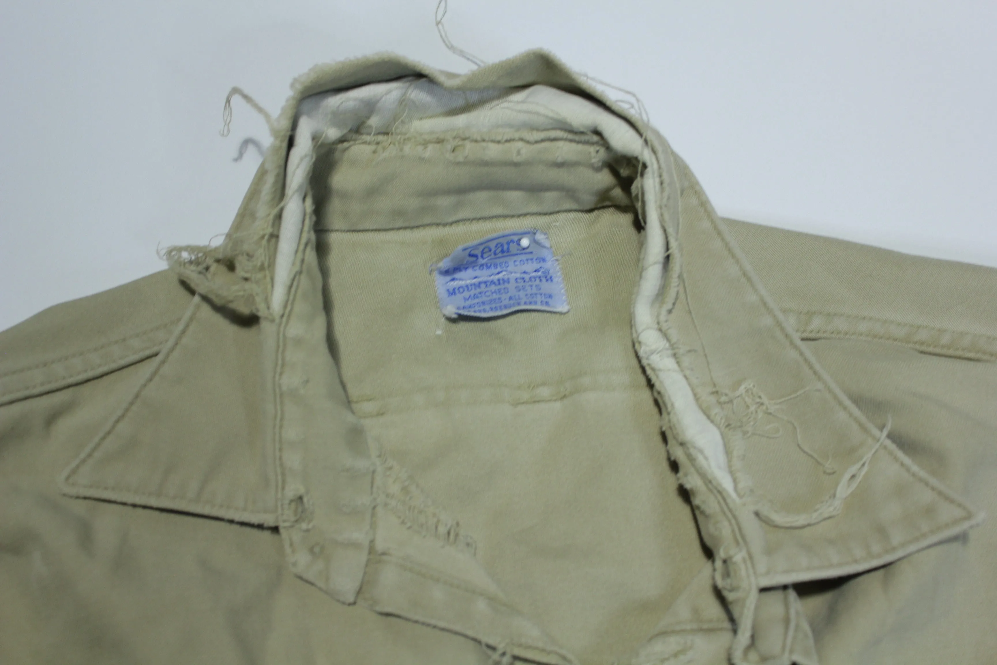 Sear Mountain Cloth Vintage Sanforized 60's Work Button Up Khaki Shirt