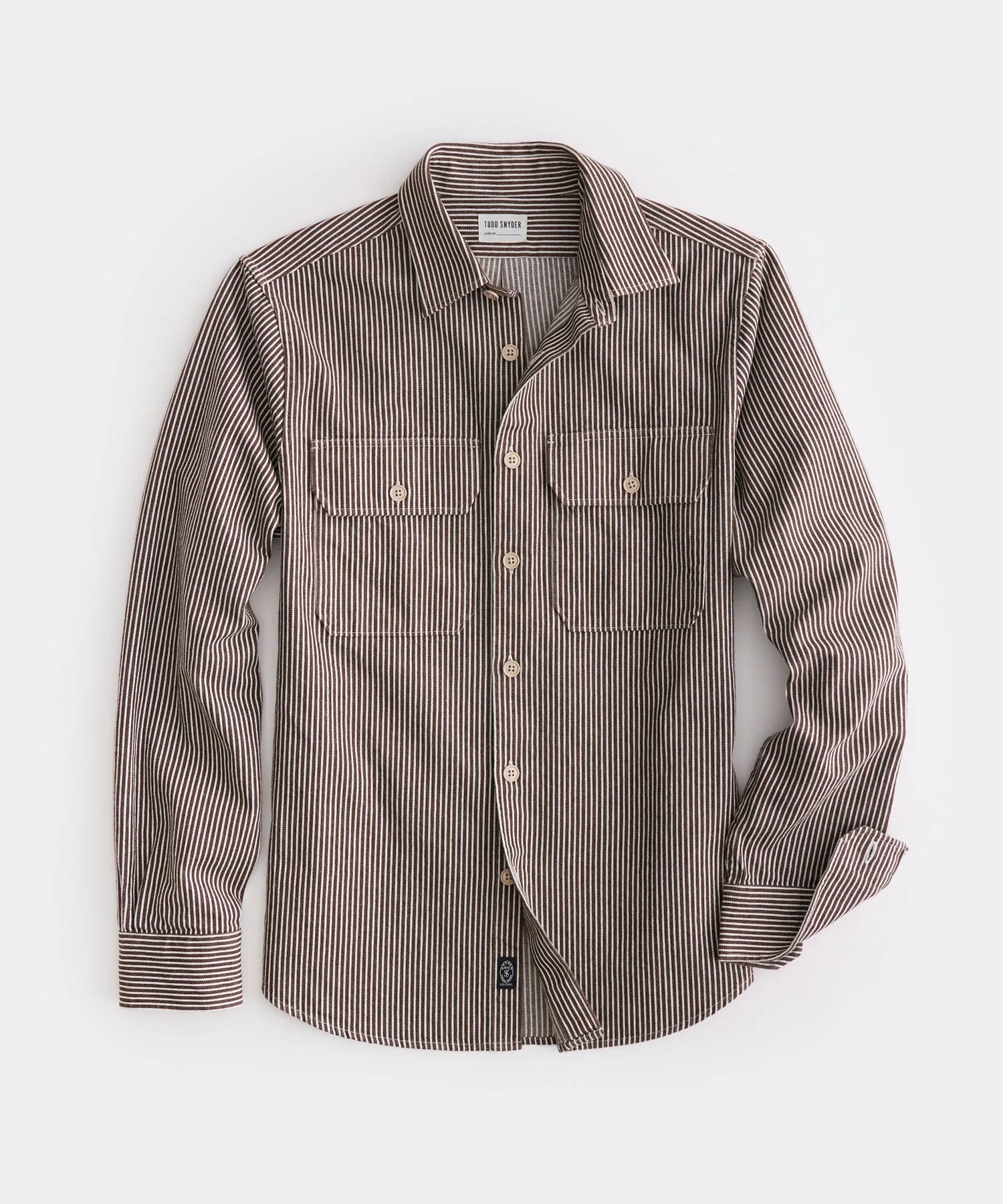 Two Pocket Utility Shirt in Brown Railroad Stripe