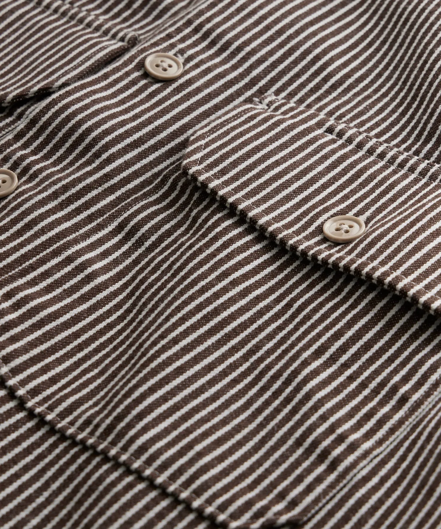 Two Pocket Utility Shirt in Brown Railroad Stripe