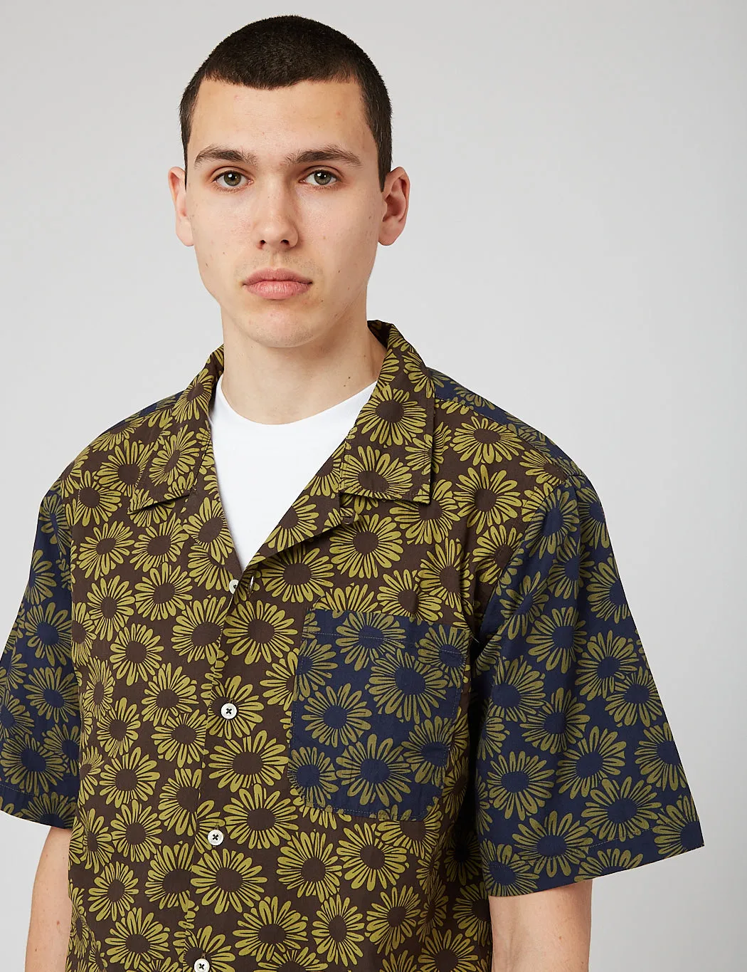 Universal Works Mixed Camp Shirt - Brown/Navy