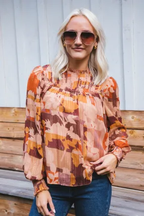 Urban Nights Abstract Blouse, Brown Multi