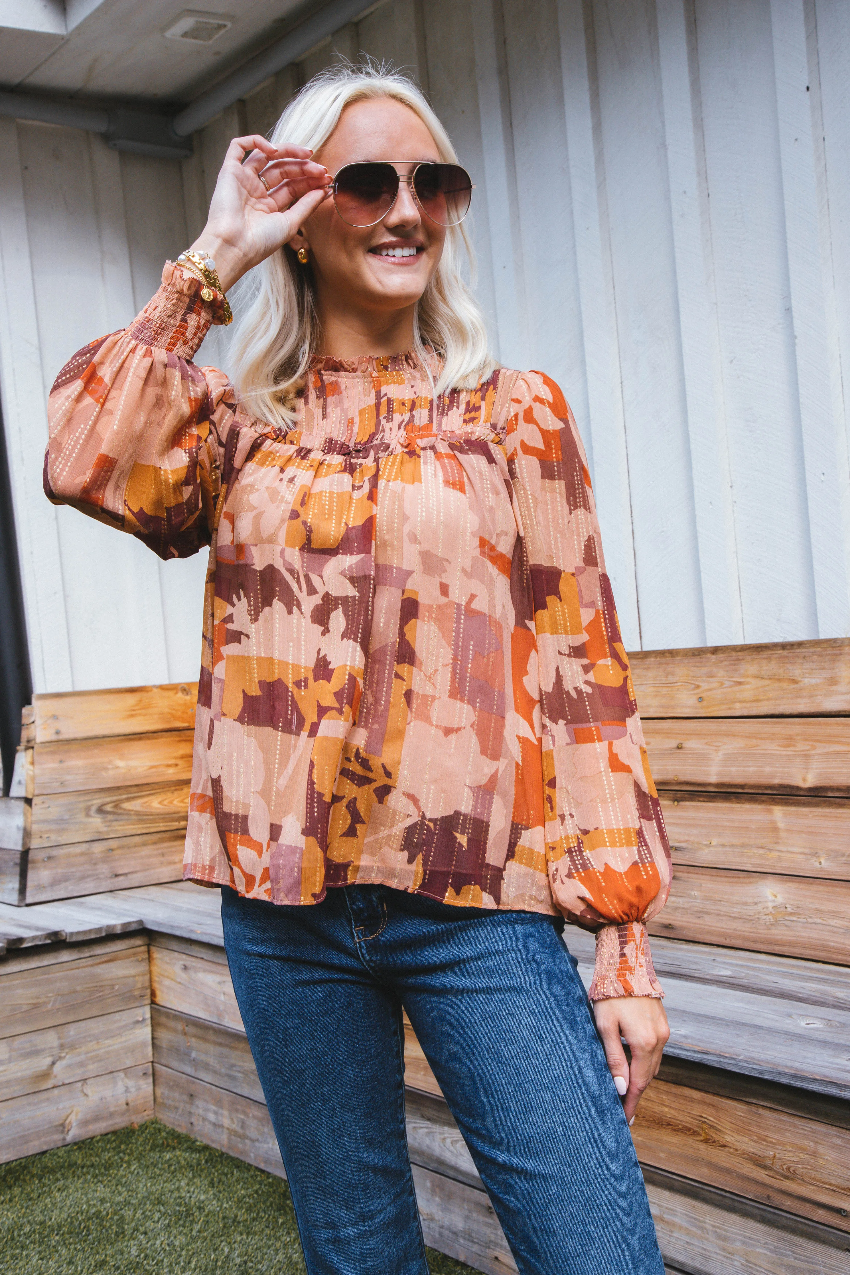 Urban Nights Abstract Blouse, Brown Multi