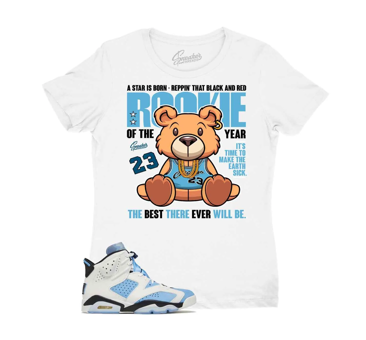 Womens University Blue 6 Shirt - Rookie Bear - White